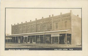 TX, Valley View, Texas, RPPC, South Side Street, Storefronts, M.F. Farthing