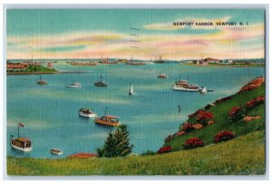1951 Sailing Ship Scene, Newport Harbor Newport Rhode Island RI Postcard 