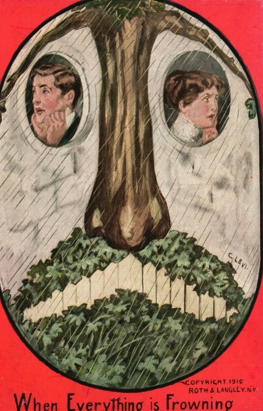 Vintage Postcard 1910's When Everything is Frowning Tree and Man & Woman