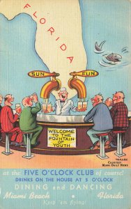 Miami FL Five O' Clock Club Dining and Dancing Linen Postcard 