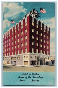 Reno Nevada NV Postcard Hotel El Cortez Building Exterior View Flag 1940 Antique