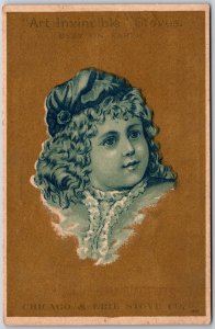 1880s-90s Trade Card, Chicago & Fire Stove Co., Art Invincible, Young Girl