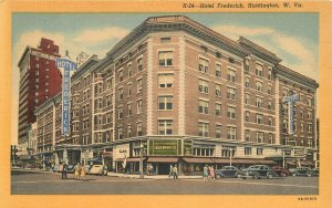 Postcard West Virginia Huntington Hotel Frederick autos linen Teich 23-9058