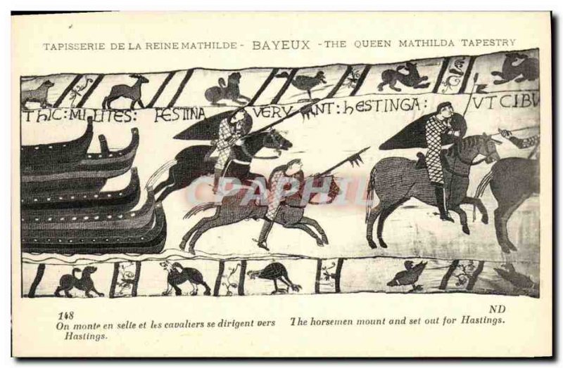 Postcard Old Bayeux Tapestry Queen Mathilde We climb into the saddle and ride...