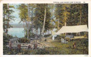 Lake Shore Tent Camp Camping in Maine 1930s postcard
