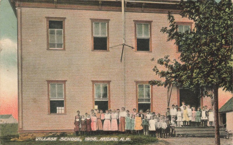 Milan NH Village School in 1906 Postcard