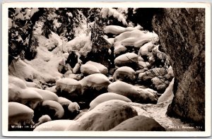 Winter im Zauberwald Winter Holidays Snow-Capped Trees Real Photo RPPC Postcard