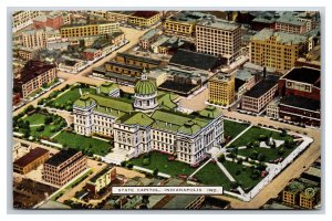 Aerial View State Capitol Building Indianapolis Indiana IN Linen Postcard S10