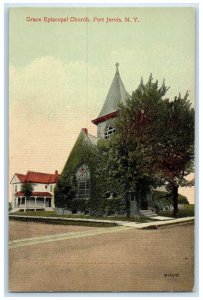 c1910 Exterior View Grace Episcopal Church Port Jervis New York Vintage Postcard