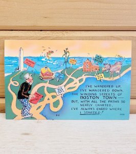 Vintage Postcard Shini Color 1950s Humor Boston 3.5 x 5.5 Unused CHROME
