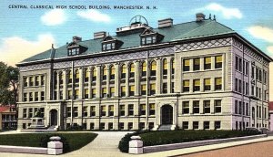 c1940 MANCHESTER NEW HAMPSHIRE CENTRAL CLASSICAL HIGH SCHOOL LINEN POSTCARD P658