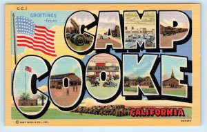 Large Letter Linen CAMP COOKE, CA ~ 1940s Santa Barbara County Military Postcard