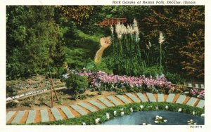 Vintage Postcard 1920's Rock Garden At Nelson Park Flower Landscape Decatur IL