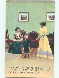 Bamforth Comic BOY DOESN'T WANT TO KISS HIS AUNT AB9786