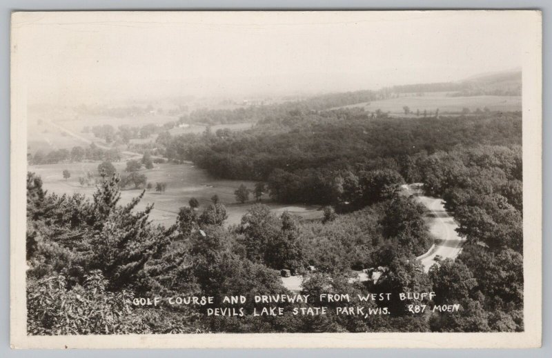 Devils Lake St Pk WI~Golf Course~Driveway Frm West Bluff~1933~Real Photo PC~RPPC