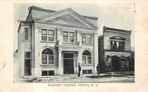 MASONIC TEMPLE & SIMON'S BAKERY ATTICA NEW YORK POSTCARD (c. 1910)