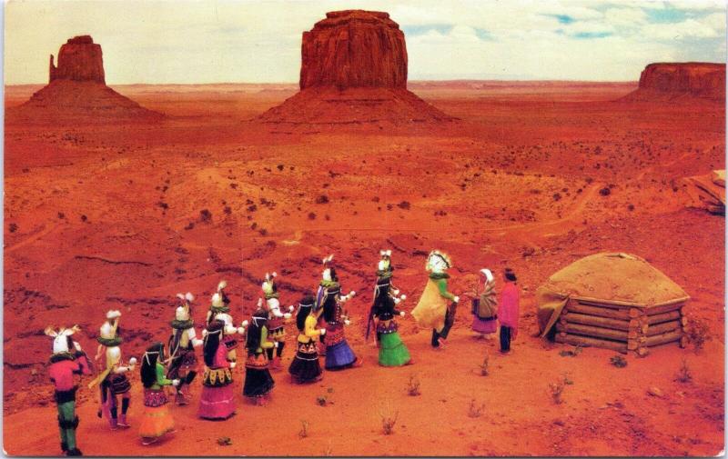 postcard Yebechai Dancers and Monument Valley