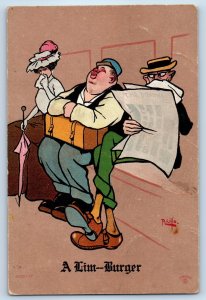 Humor Fat Man Sleeping A Lim Burger Signed Artist East Killingly CT Postcard