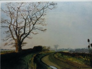 Vintage Postcard Moorleas Lane Waltham on The Wolds painted by R Robinson