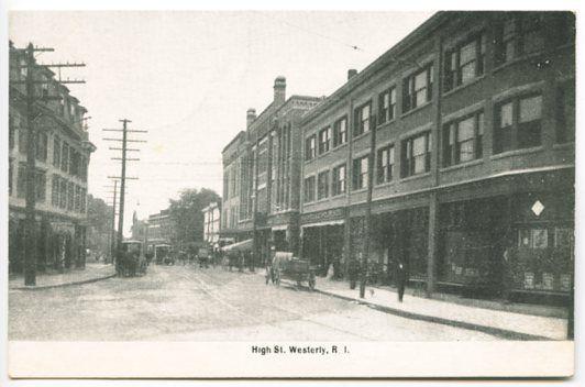 Westerly RI High Street View Store Fronts Horse & Wagons Postcard