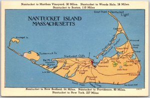 Map Nantucket Island To Martha'S Vineyard Woods Hole To Boston Mass. Postcard