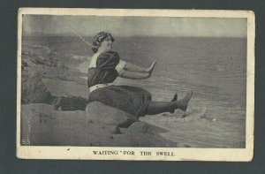 Ca 1906 Real Photo Card Humor Waiting For The Swell (Guy) Has Creases