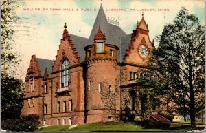 Wellesley Town Hall and Public Library, Wellesley, MA c1913 Vintage Postcard R63