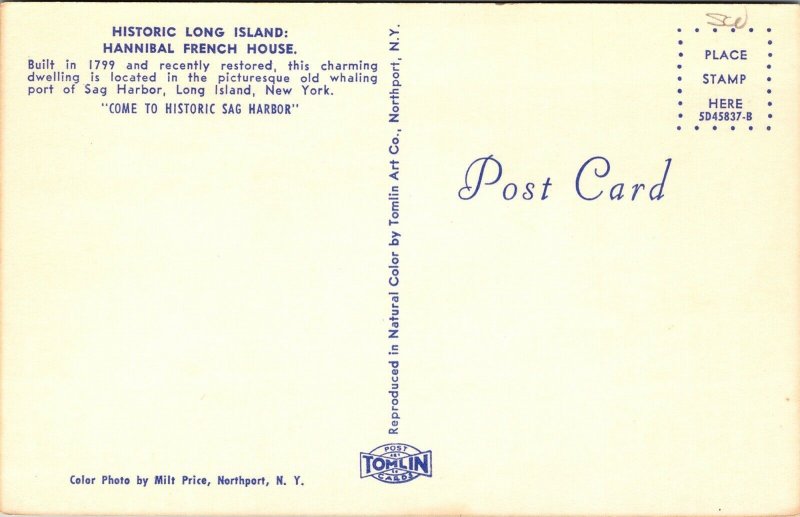 Historic Long Island Hannibal French House Sag Harbor New York NY Postcard VTG 