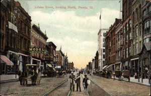 Peoria Ill IL Adams Street Scene Trolley c1910 Vintage Postcard