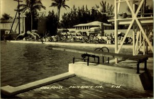 RPPC Lido Pools Palm Beach Florida Real Photo Postcard Diver Sunbathers