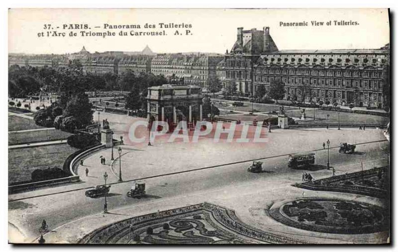 Old Postcard Panorama Paris Tuileries and Carrousel Arc de Triomphe