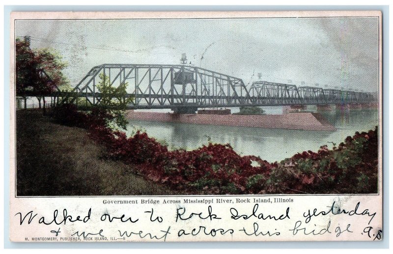 1906 Government Bridge Across Mississippi River Rock Island Illinois IL Postcard