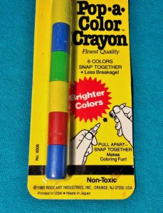 1985 Vintage Rose Art Pop-A-Color Crayon RARE 6 Colors Snap Together Retro Kids