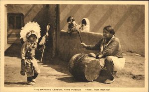 NM Taos Pueblo Indian Boy Dance Lesson c1915 Postcard