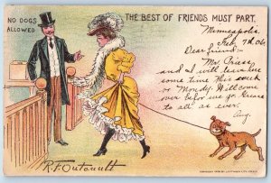 Outcault Signed Artist Postcard Woman With Dog The Best Of Friends Must Part