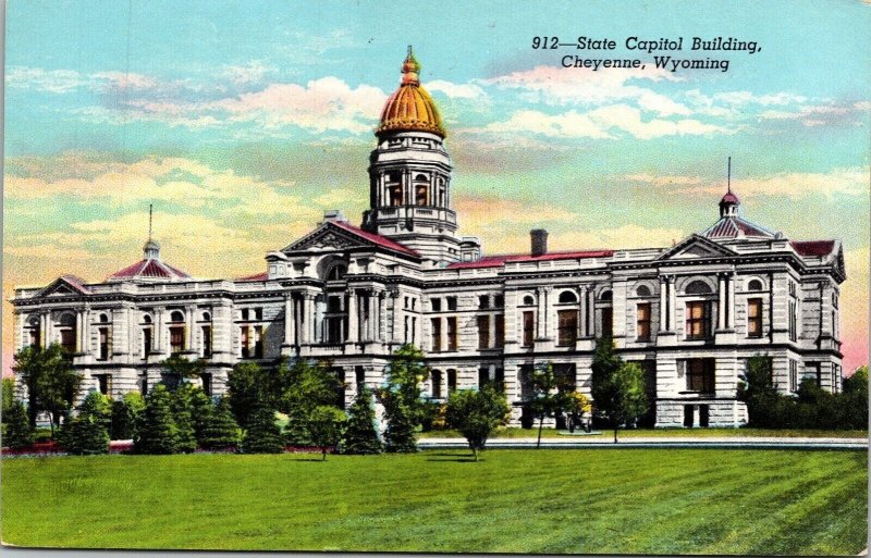 State Capitol Building Cheyeene Wyoming WY Sunset Postcard VTG UNP Vintage 