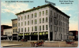 VINTAGE POSTCARD TRY THE ROCK ISLAND HOUSE (HOTEL) FIRST ADVERTISING c. 1910