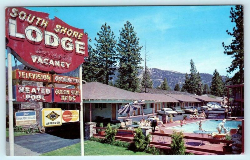 SOUTH LAKE TAHOE California CA  Roadside SOUTH SHORE LODGE ca 1960s Postcard