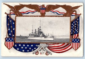 Postcard Battleship Kearsarge US Navy Battleship Warship Steamer Embossed c1910