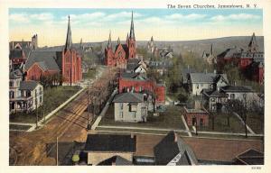 Jamestown New York~The Seven Churches~Trolley Tracks in Street~1920s Postcard