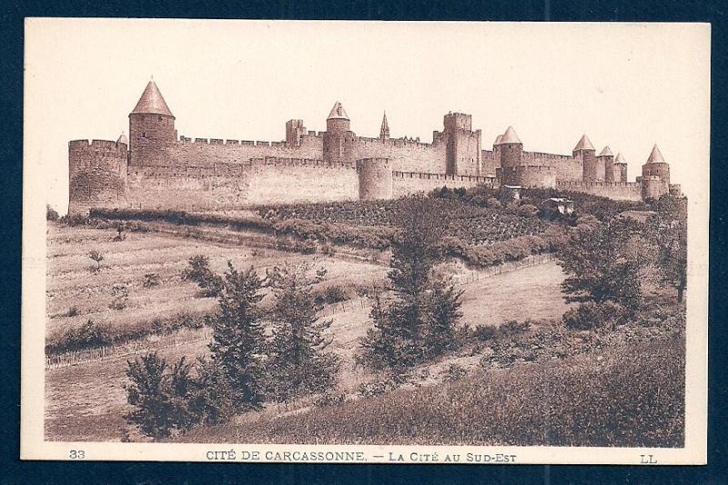 Southeast view Carcassonne Aude France unused c1920's