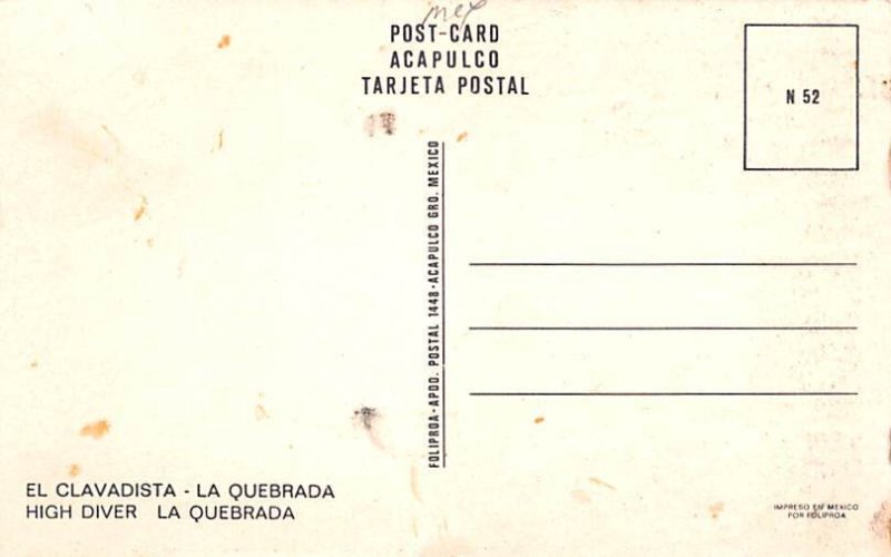 El Clavadista La Quebrada Mexico Tarjeta Postal Unused 