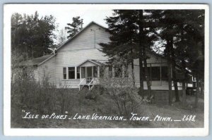 1952 RPPC ISLE OF PINES LAKE VERMILION TOWER MINNESOTA*HOUSE*CABIN*WOODS