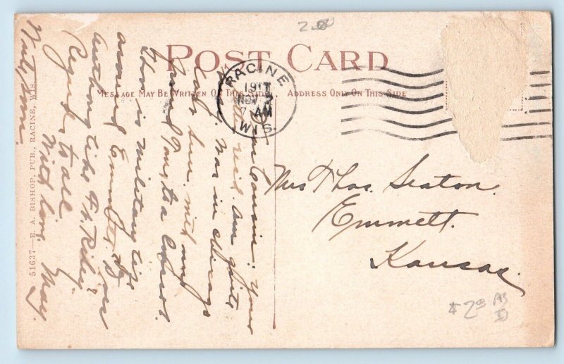 Racine Wisconsin Postcard YMCA Building Exterior Road View c1917 Vintage Antique