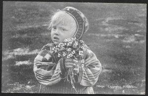 Young Girl Holding Flowers in Native Clothing NORWAY RPPC Unused c1930s