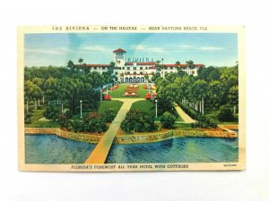 Vintage Postcard The Riviera on the Halifax Near Daytona Beach FL Hotel Linen