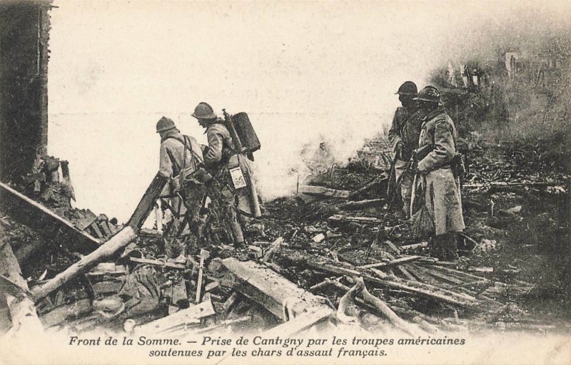 French On The Somme Front French tanks Taking of Cantigny Postcard