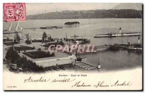 Old Postcard Geneva Switzerland Quay and harbor