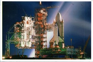 postcard FL - Space Shuttle seen lit up at night on Launch Complex 39A