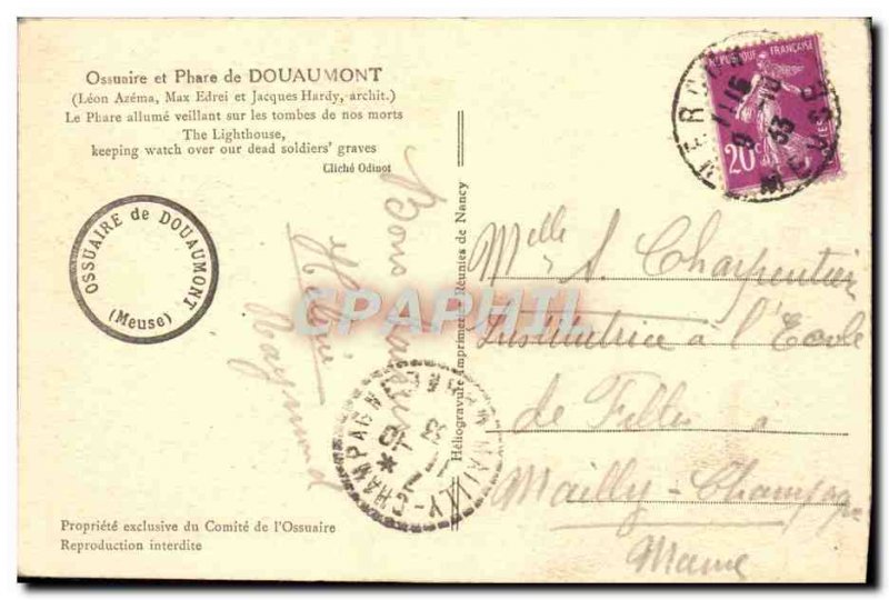 Old Postcard Douaumont Ossuary Lighthouse Army